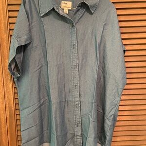 Button up shirt; Costco; size XXL, denim blue colour